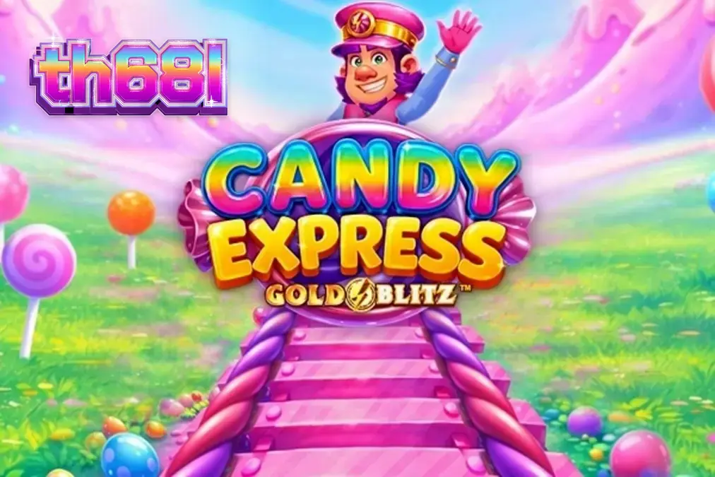 Tampilan visual cerah dan penuh warna dari slot Candy Express Gold Blitz dengan tema kereta permen.
